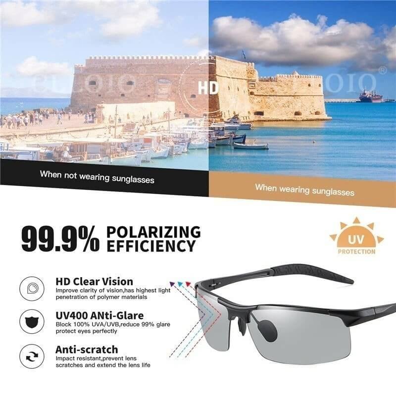 2024 Men's Photochromic Sunglasses with Anti-glare Polarized Lens